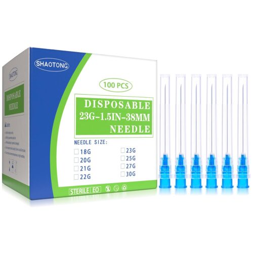 23 Gauge 1.5 Inch Needles Luer Lock Disposable Lab Supplies, for Liquids Measuring or Refilling, Sterile, Individually Wrapped